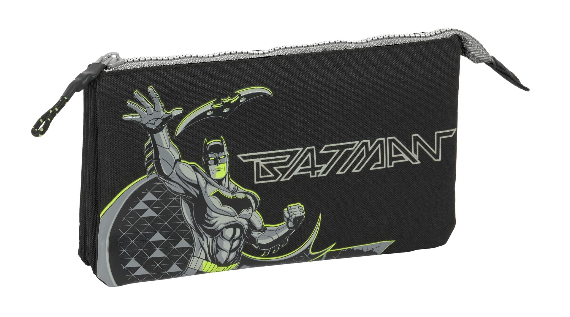 Safta BATMAN GAME OVER – Triple Pencil Case, Children's Pencil Case, Ideal for School Age Children, Comfortable and Versatile, Quality and Resistance, 22 x 3 x 12 cm, Black/White, M, Casual
