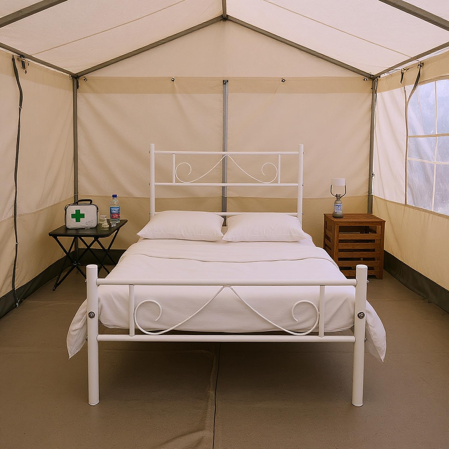 FurnitureR Cama de primeros auxilios con marco de metal resistente, diseño moderno de barba blanca, ahorro de espacio y duradera para respuesta de emergencia, escenarios de negocios y viajes, círculo