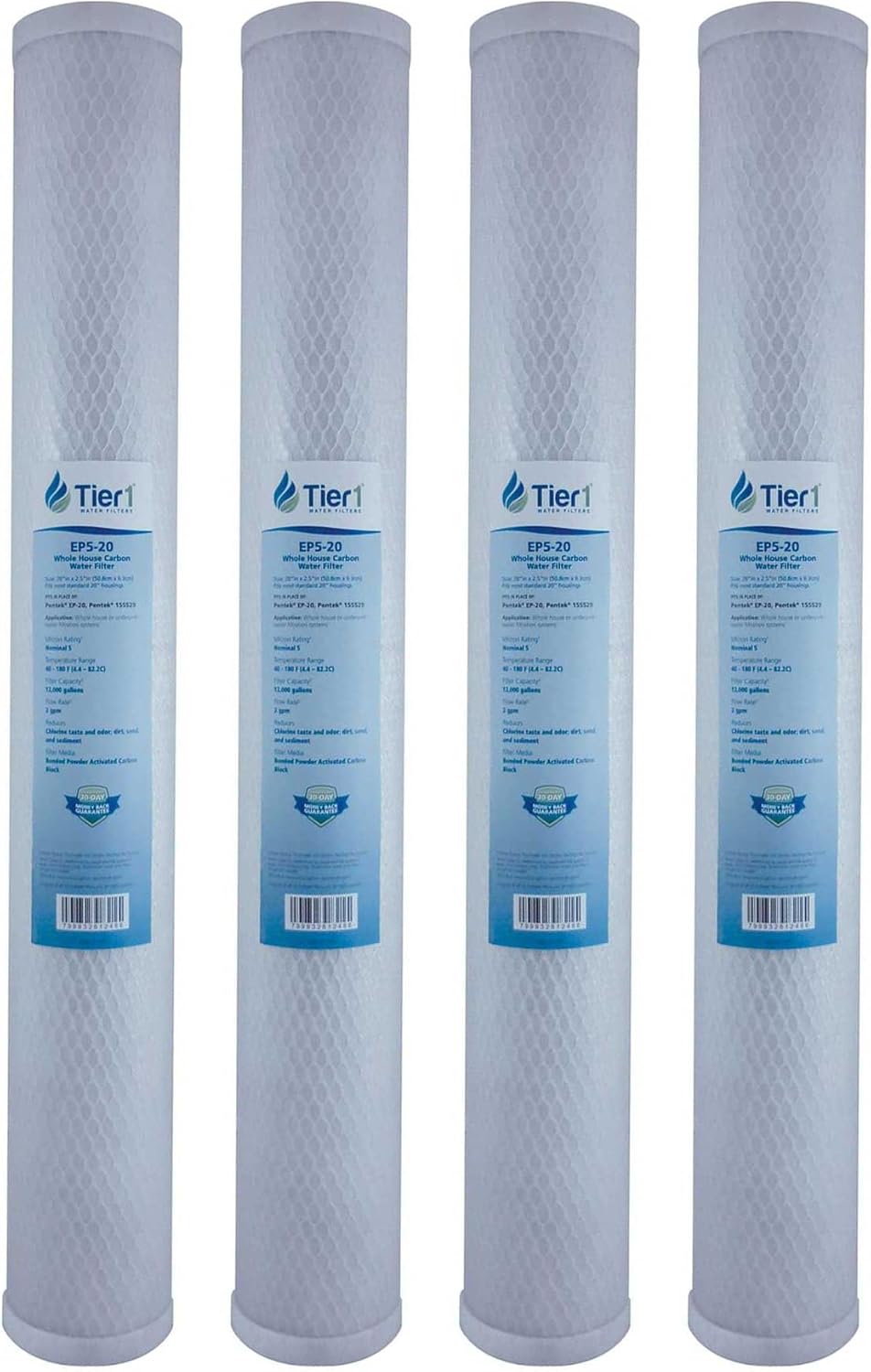 Tier1 5ミクロン 20インチ x 2.5インチ | 4パック 家全体活性炭ブロック浄水フィルター交換カートリッジ | Pent
