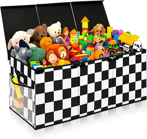 Youyole Caja de almacenamiento extragrande a cuadros monstruos, organizador de almacenamiento plegable con tapas, 40 x 16 x 16 pulgadas, cesta