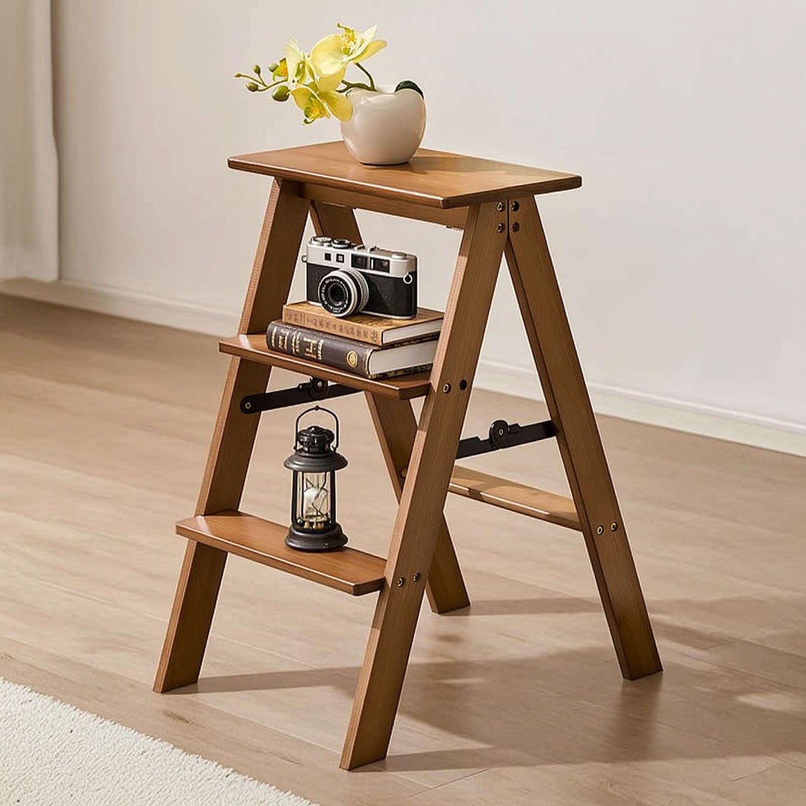 3 Tier Foldable Wooden Step Ladder 176LBS Capacity