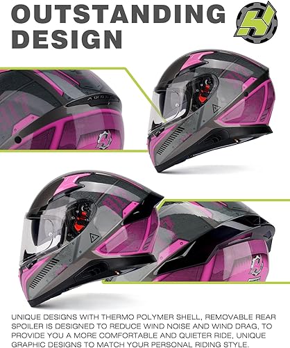 Miniatura 3 de Hax - Casco integral de motocicleta y de moto de calle con doble aleta trasera y clavos de plástico para Pinlock Ready, para adultos, aprobado por