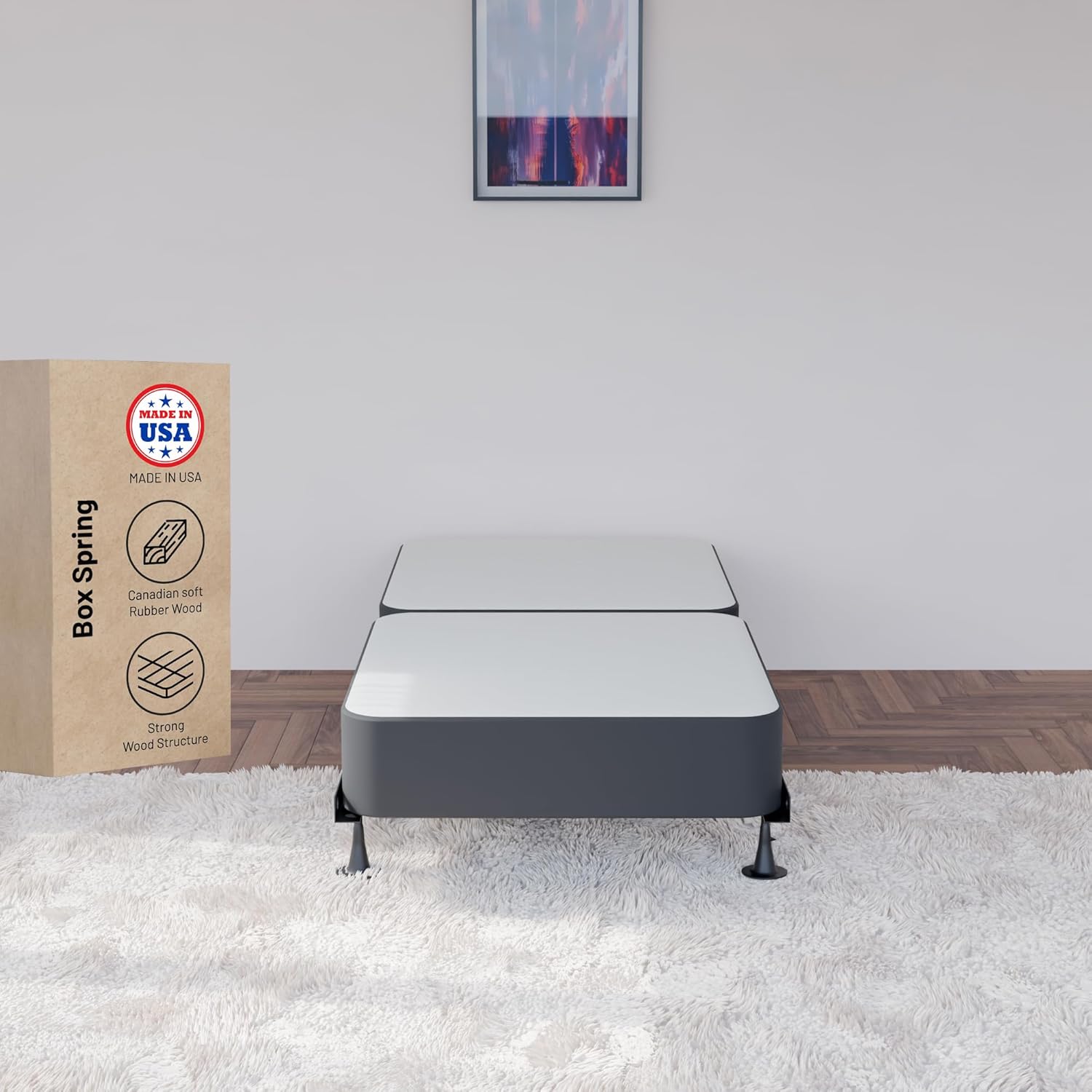 Greaton 8" Split Wood Traditional Box Spring/Foundation For Mattress, Twin, Black