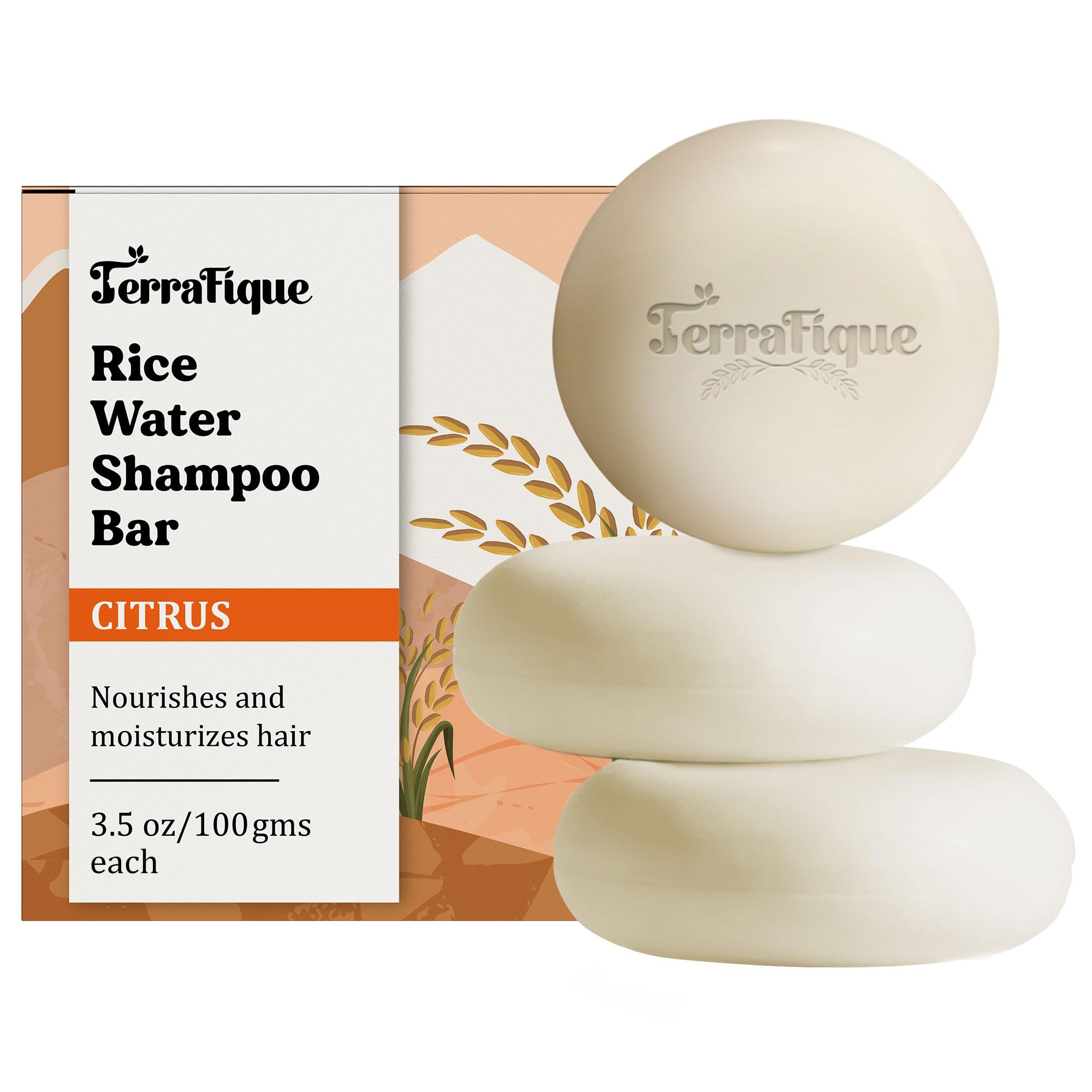 Terrafique Rice Water Shampoo Bar - Cleans, Strengthens - Bar Shampoo for Thinning Hair - Color Safe - Travel Soap - Contains Shea, Coconut Oil and