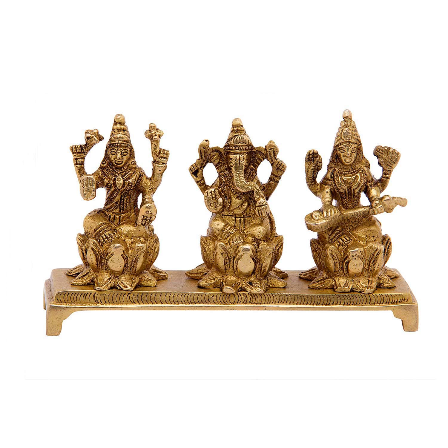Kartique Brass Laxmi Ganesh Saraswati Idol | Ganesha Statue | Ganpati Murti | for Home Decor | Gift |