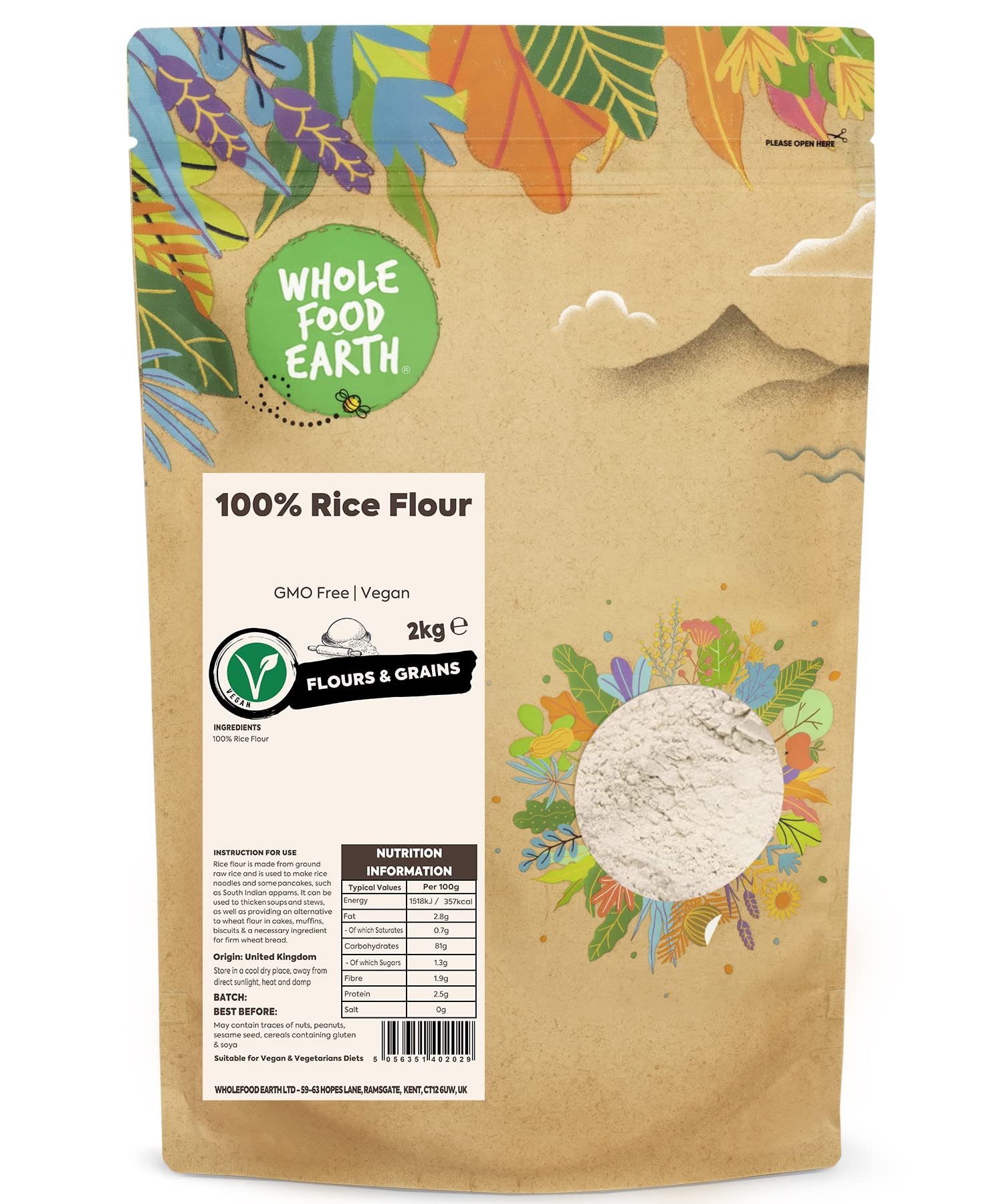 Wholefood Earth 100% Rice Flour 2 kg | GMO Free