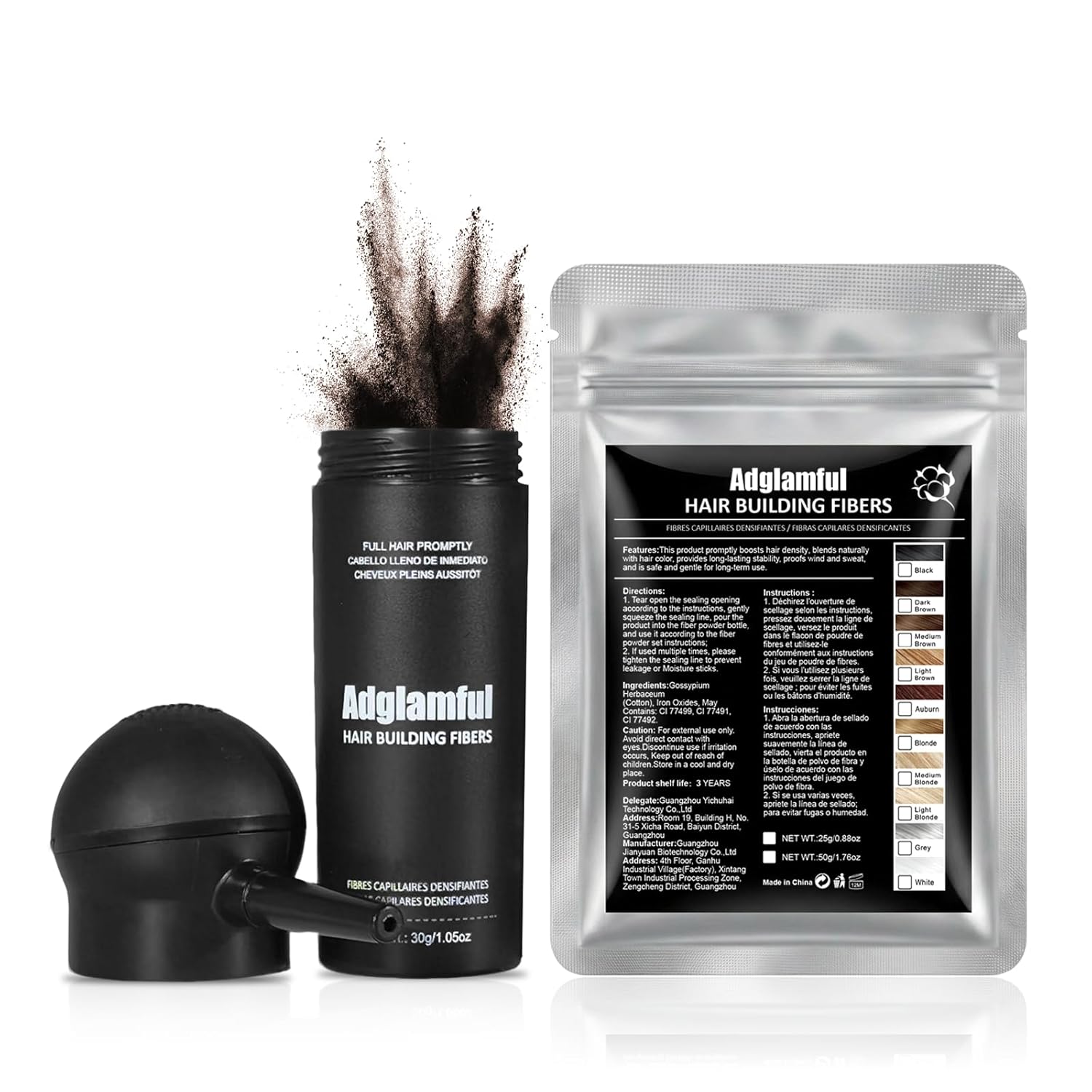 2PCS Hair Fibers for Thinning Hair, Hair Building Fibers Spray with Spray Applicator, Undetectable & Long-lasting, Instant Hair Coverage for Men & Women (Black, 30g*2)