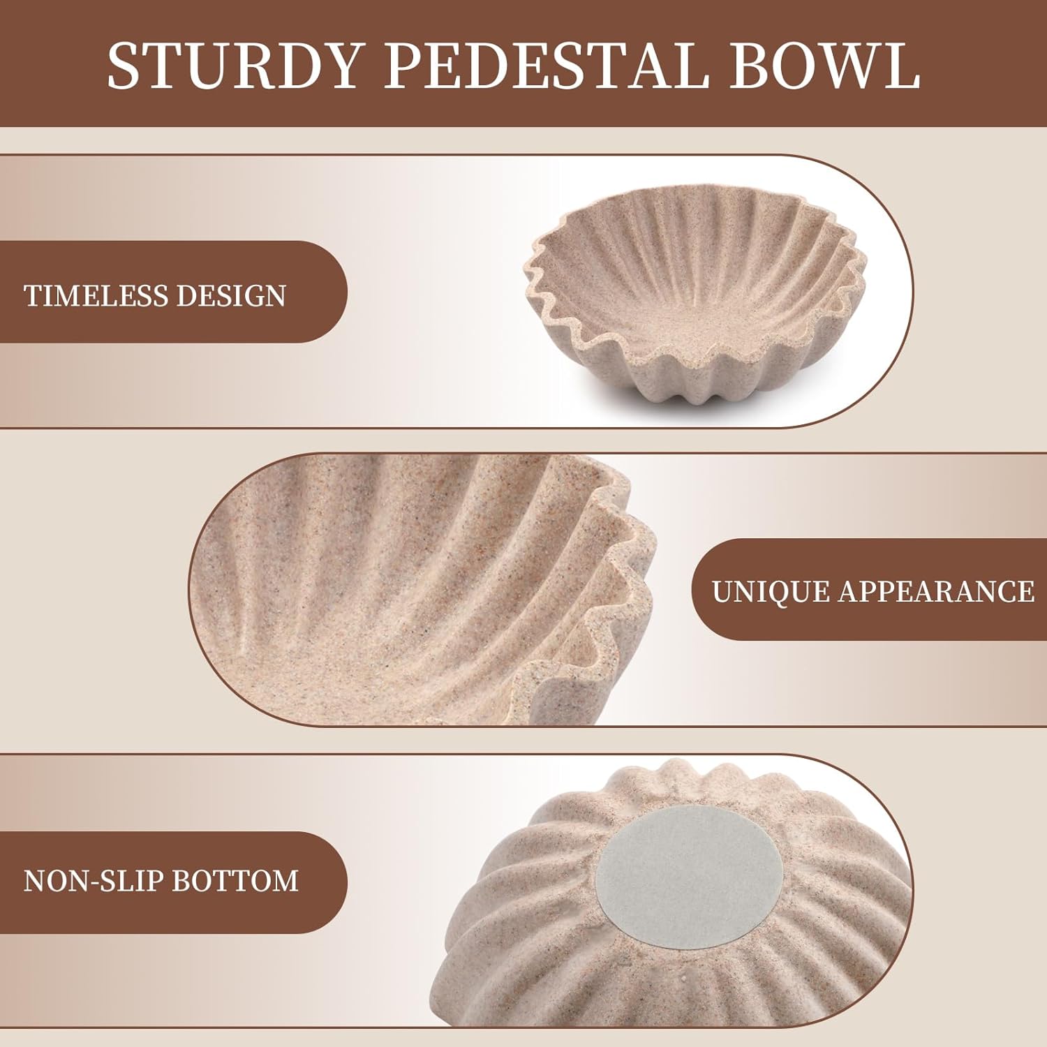 Decorative Fruit Bowl for Kitchen Counter, Resin Key Bowl for Entryway Table, Catch All Bowl for Coffee Table Decor, Scalloped Bowl for Home Decor, Sandstone Finish