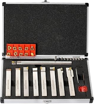 OSCARBIDE 5/8Shank 9 Pieces/Set Indexable Carbide Lathe Turning Tool Holder and Boring Bar,CNC Heavy-Duty Nickel Plated indexable Insert Holders for Turning Grooving Threading Cut Off