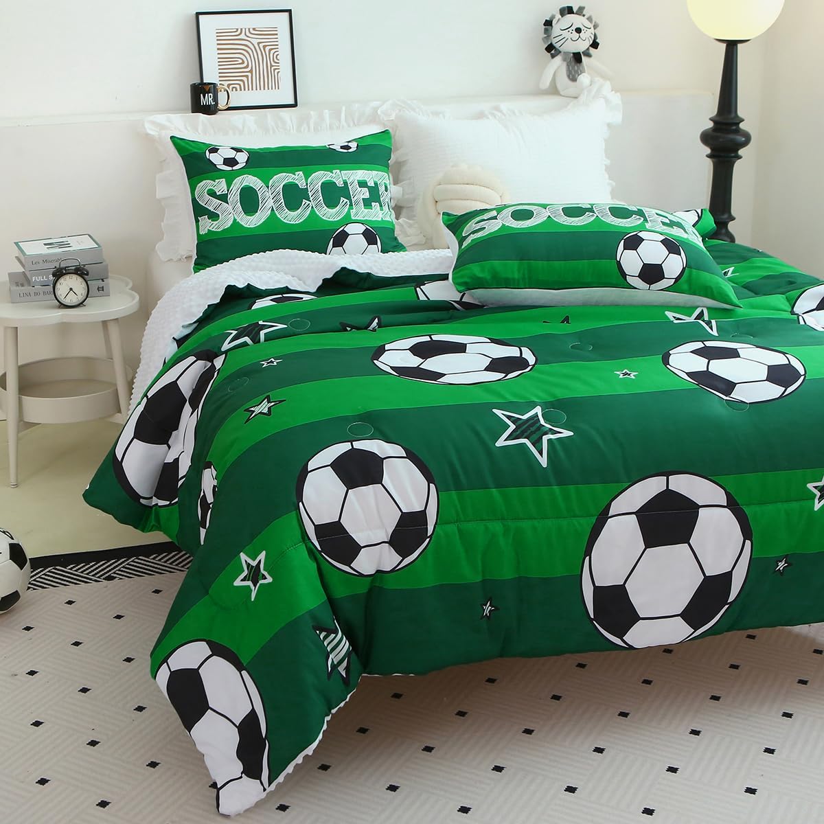 Boys Soccer 3 Piece Comforter Set with 2 Pillowcases Twin Size Bed 3D Football Playground Sports Bedding Set for Kids Microfiber Comforter All Season Green - Image 6