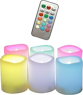6 Pack Multi Color Flameless LED Votive Candles with Remote Color Changing Battery Operated Flickering Electric Tea Lights for Halloween Party Christmas Wedding Home Decorations, Batteries Included