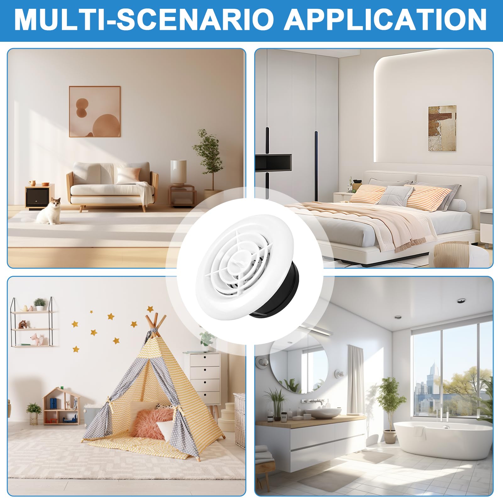 Verstellbare Runde Lüftungsgitter-Abdeckung – 75 Mm, Aus ABS, Für Decke/Wand, Mit Ein-/Aus-Drehregler (Badezimmer, Büro)