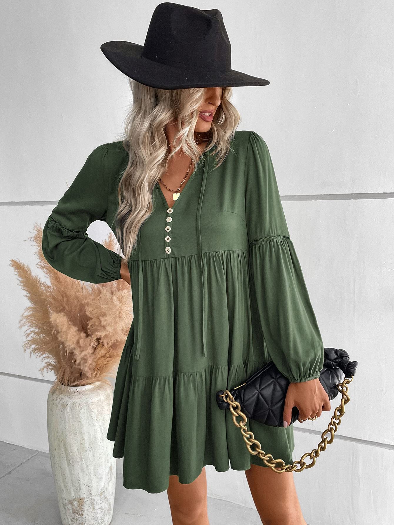 Amazon.com: Neeno Women's Dresses Fake Button Ruffle Hem Smock Dress Dress for Women (Color : Army Green, Size : X-Large) : Clothing, Shoes & Jewelry Amazon.com: Neeno Women's Dresses Fake Button Ruffle Hem Smock Dress Dress for Women (Color : Army Green, Size : X-Large) : Clothing, Shoes & Jewelry