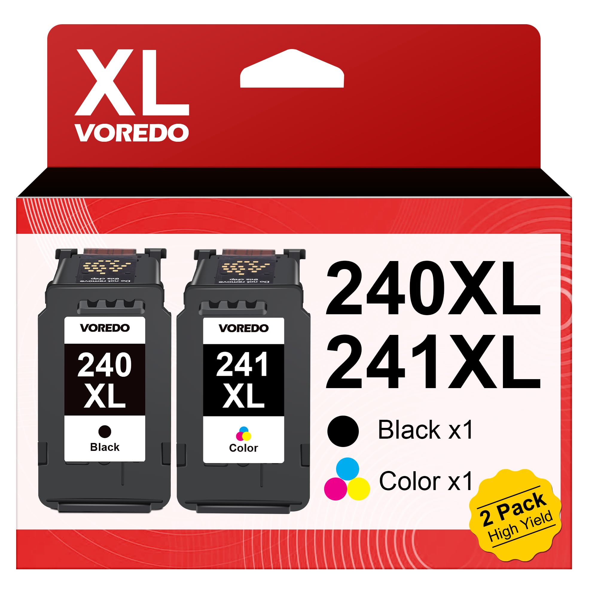 VOREDO PG-240XL/CL-241XL Ink Cartridges Compatible for Canon 240XL 241XL Combo Pack, 240XL and 241XL Ink Cartridge for Canon PIXMA MG3620 MG3600 TS5120 MG3120 MG3520 MX472 Printer (2 Pack)