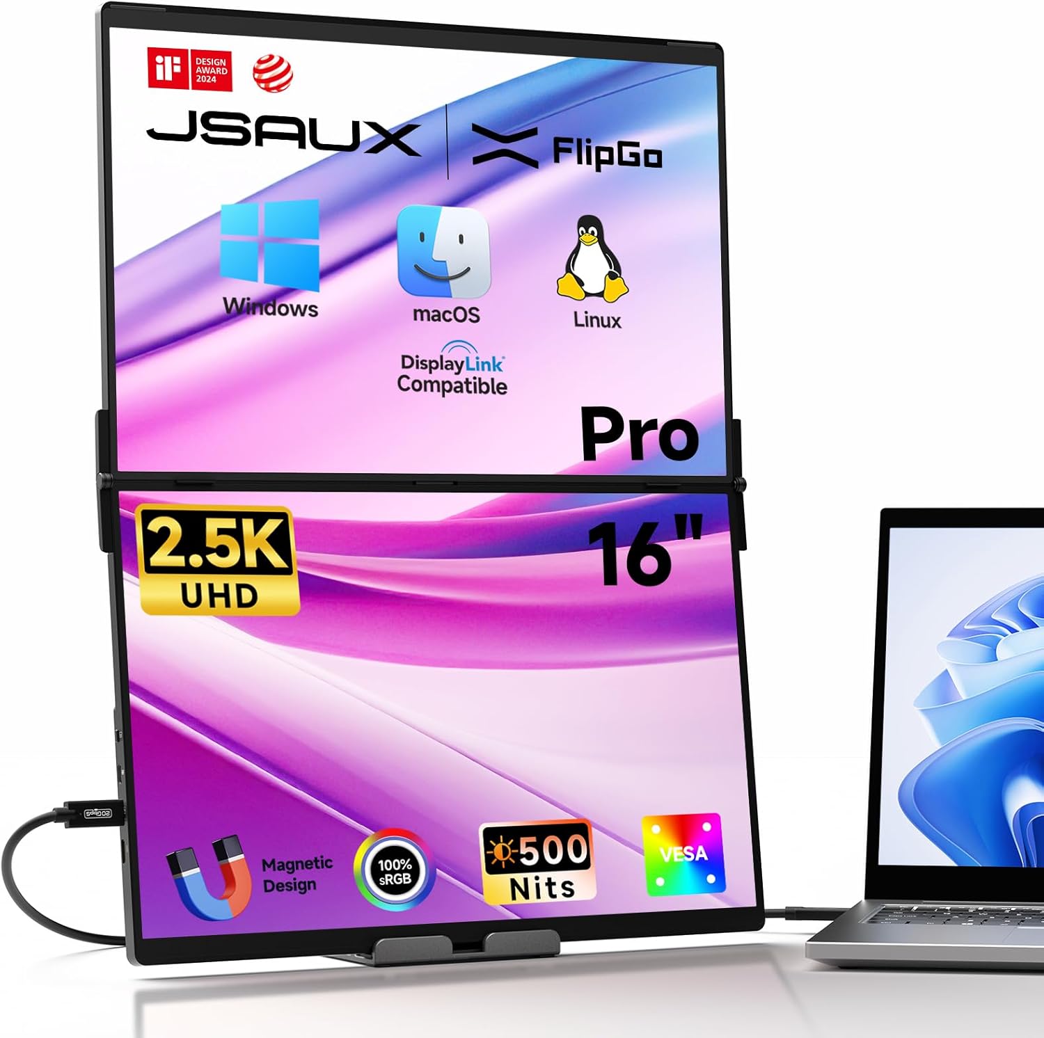 FlipGo Pro 16 dual portable monitors 2.5K DisplayLink