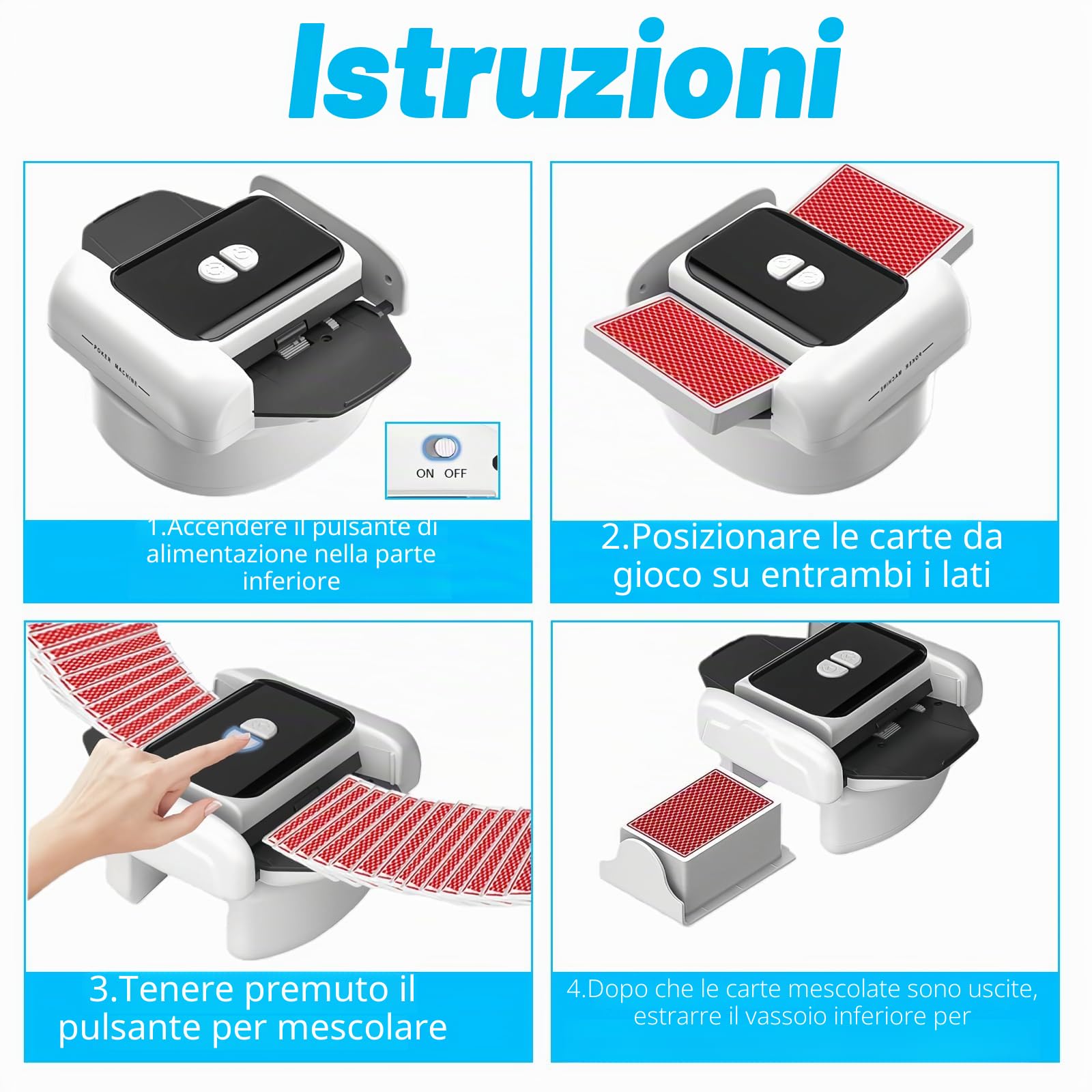 Mescolatore Carte Automatico 1-2 Mazzi AutoManuale USB-C Ricaricabile