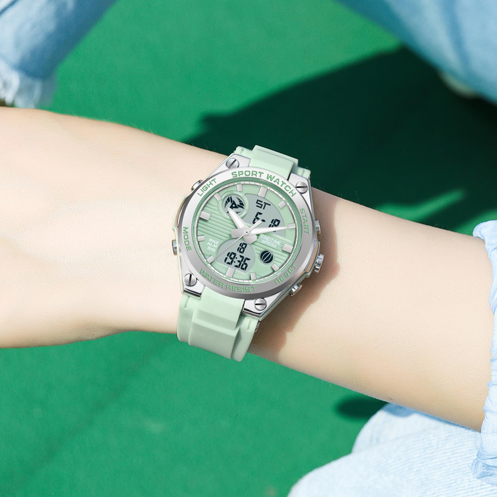 Reloj de pulsera digital para mujer con correa de silicona, resistente al agua hasta 50 m, reloj digital para niñas y jóvenes, reloj deportivo analógico con alarma, fecha, LED electrónico, verde,
