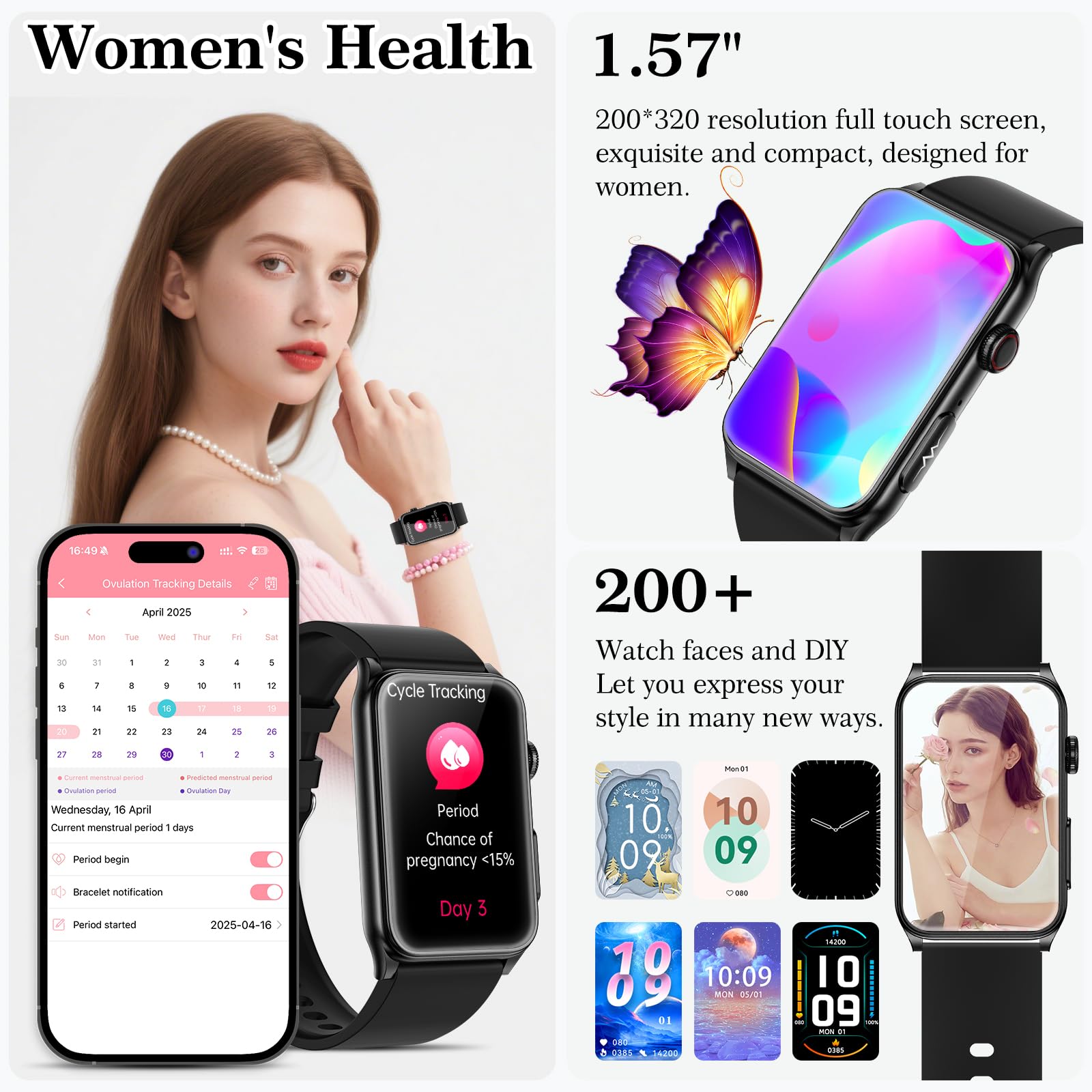 Marsyu Montre Connectée 1,57" Bracelet Intelligent Sportif Fitness Tracker