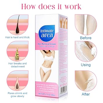 Painless Hair Removal Cream for Women & Men, Intimate/Private Hair removal cream for body, back & legs, Flawless,Bikini,Genitals,Armpits, For Women, All Skin Types