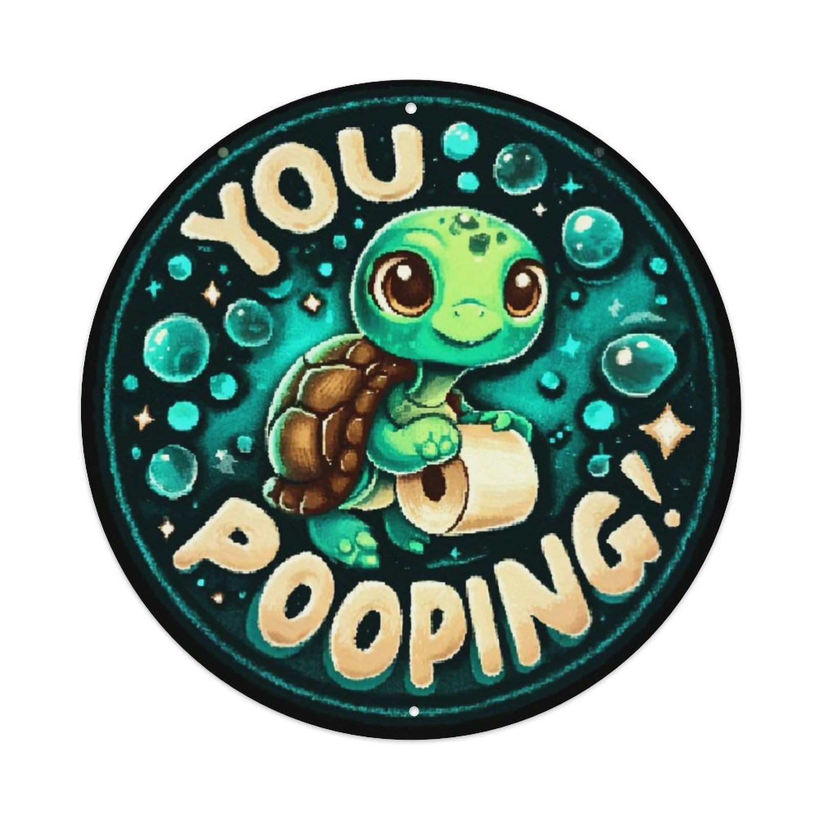 Cute Turtle Pooping With Bubbles Retro Metal Sign Round Tin Sign, Vintage Decor Art Poster for Bar, Home, Man Cave, Kitchen, Laundry Room Gift 8x8Inch