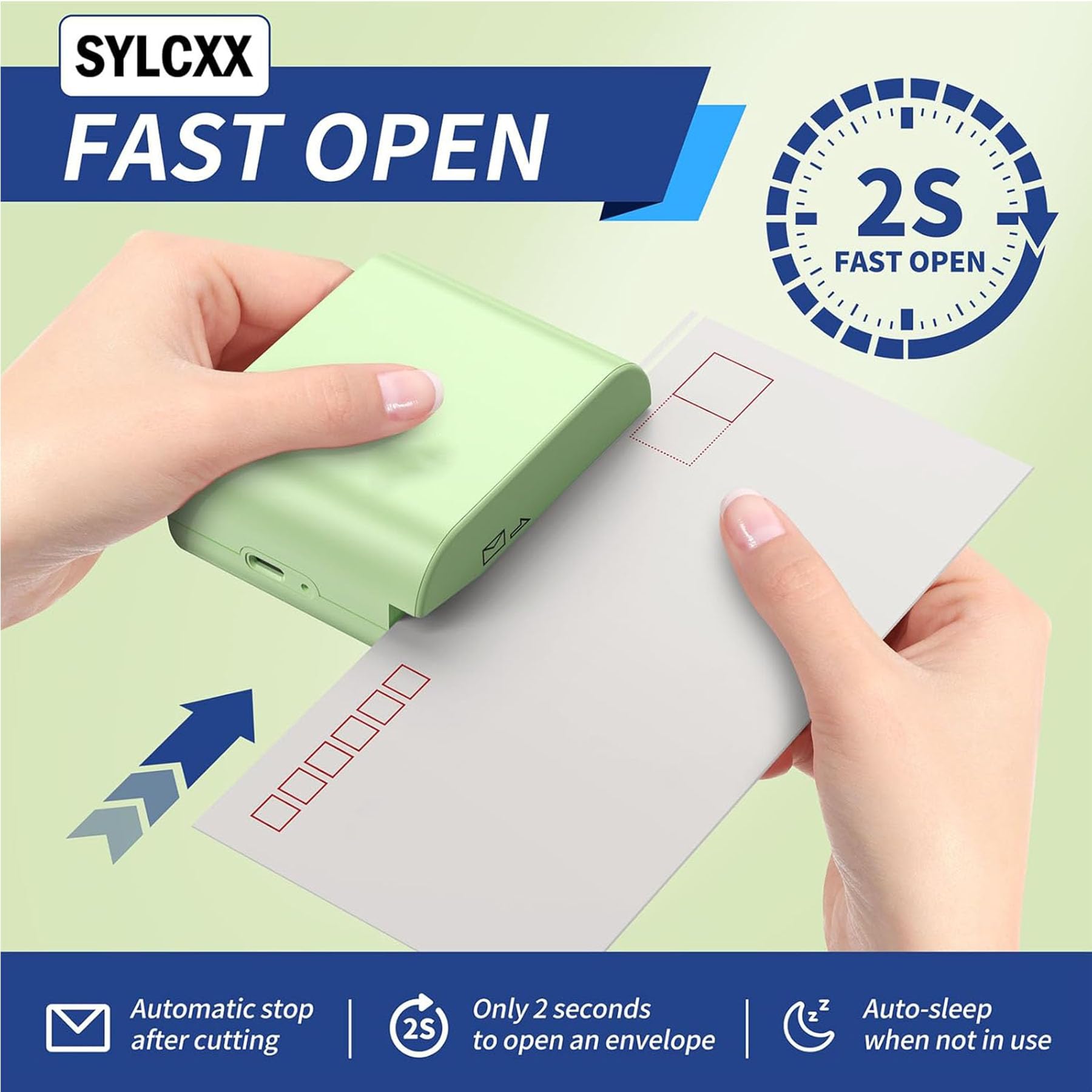 Ouvre-lettres électrique rechargeable avec charge de type C, découpeuse d'enveloppe pour bureau et maison, vert saga, design compact et portable