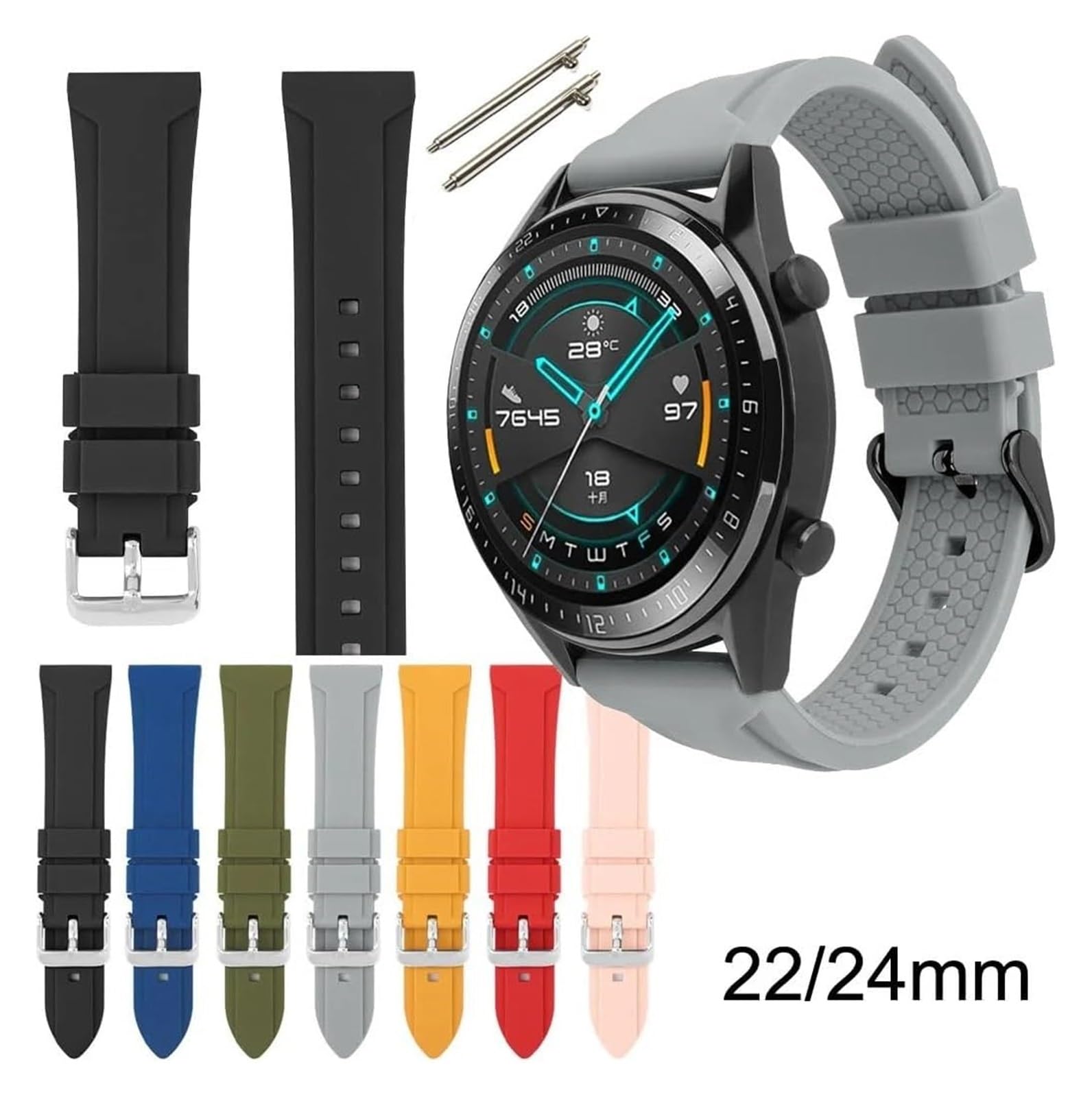 nastro di sostituzione della gomma veloce, Cinturino in silicone Cinturino in silicone morbido 22mm 24mm Cinturino sportivo in gomma Bracciale traspirante Cinturini for orologi a sgancio rapido