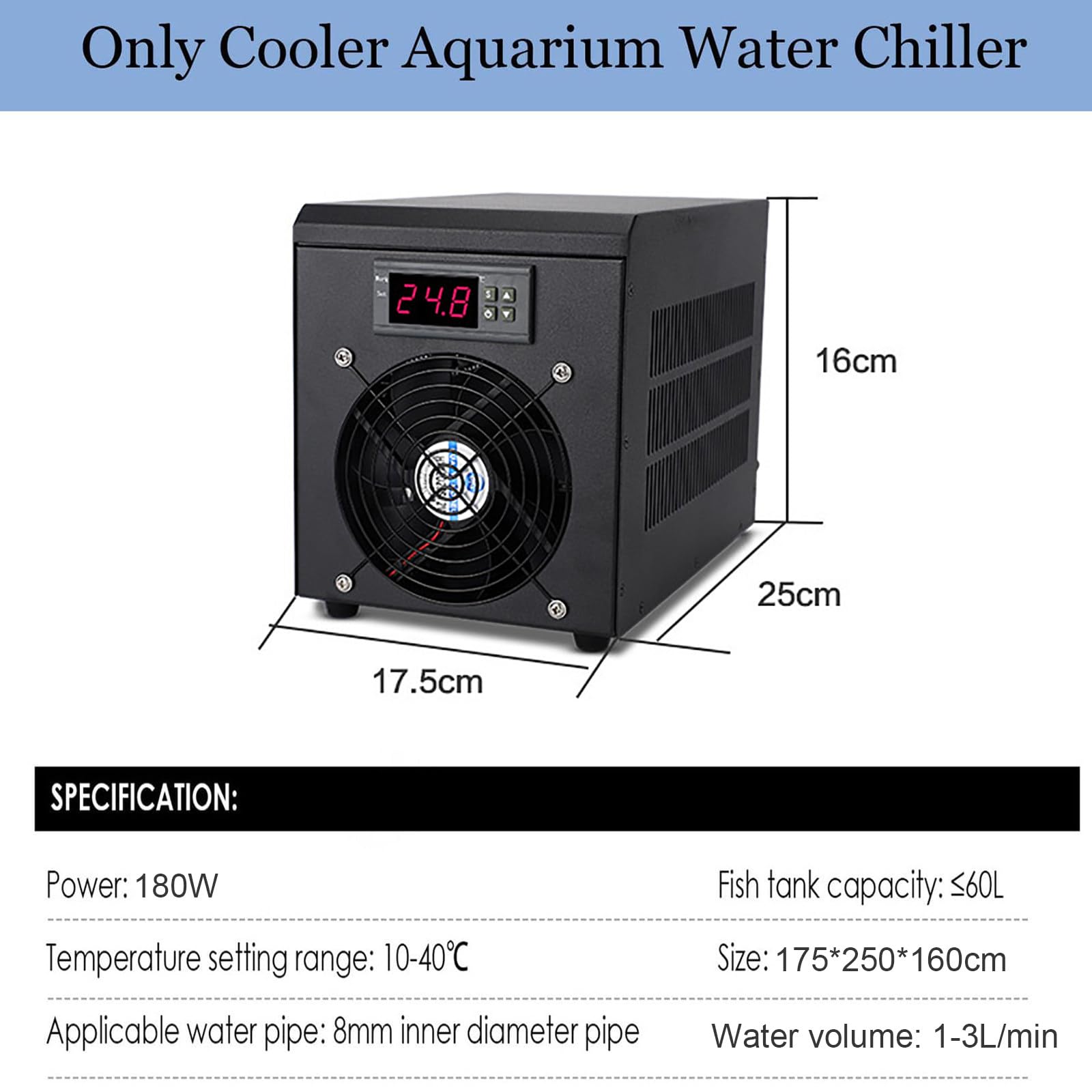 Refrigeratore per Acquario da 60 Litri, Riscaldatore per Acquario da 180 W, Acquario A Temperatura Costante, con Funzione di Memoria per Interruzione di Corrente,Cooling