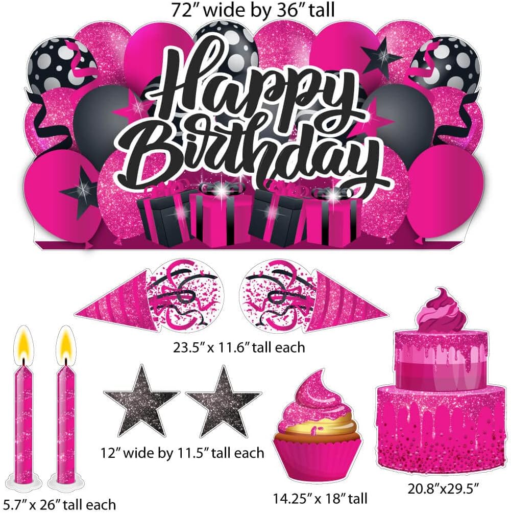 VictoryStore Oversized EZ Yard Cards, Sparkle Happy Birthday Yard Signs, 36x72 Inches, Waterproof Corrugated Plastic, Includes Stakes (Pink)