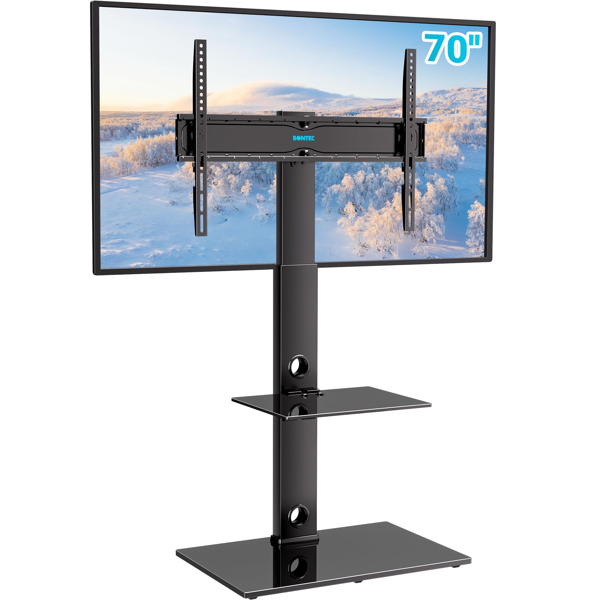 BONTEC TV Ständer für 30-70 Zoll Fernseher, 2 Glasablagen, bis zu 40 kg