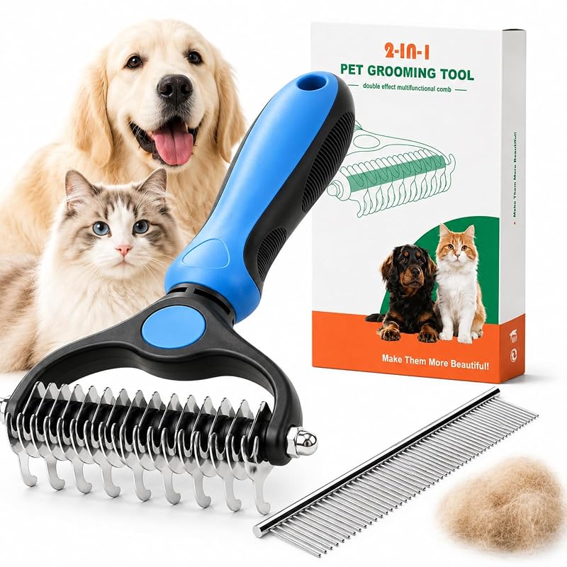 Rastelo Desembaraçador 2 em 1 para Cães e Gatos ZAIREG, Dentes Duplos em Aço Inoxidável, 45,72 cm