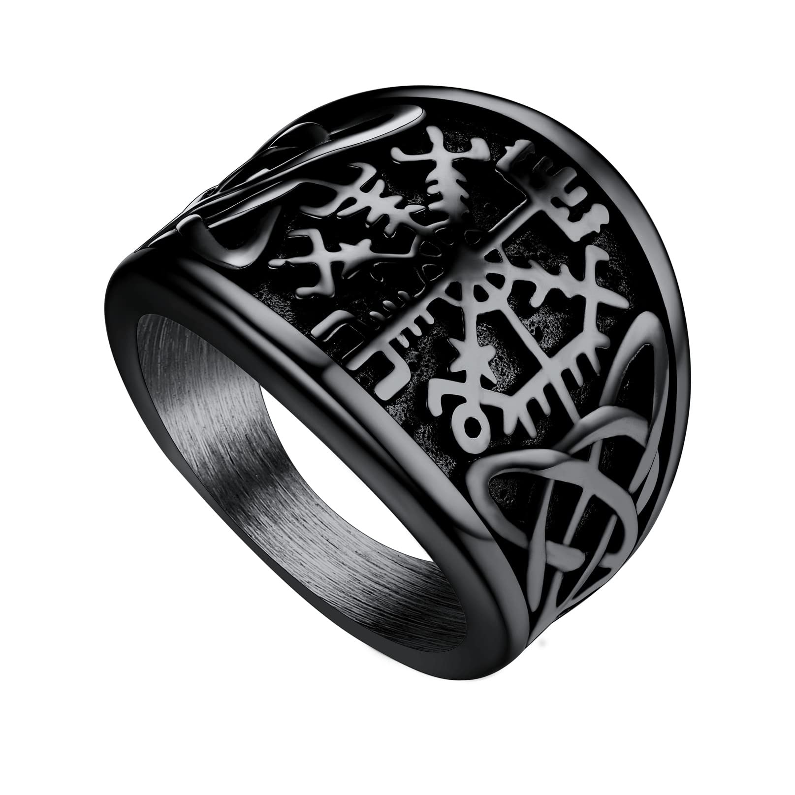 BandmaxVintage Anillo Grande Elegante con Vegvisir Vikingo Triqueta, Anillo Liso Apilable Tallas 54.4-72.2 Acero Inoxidable