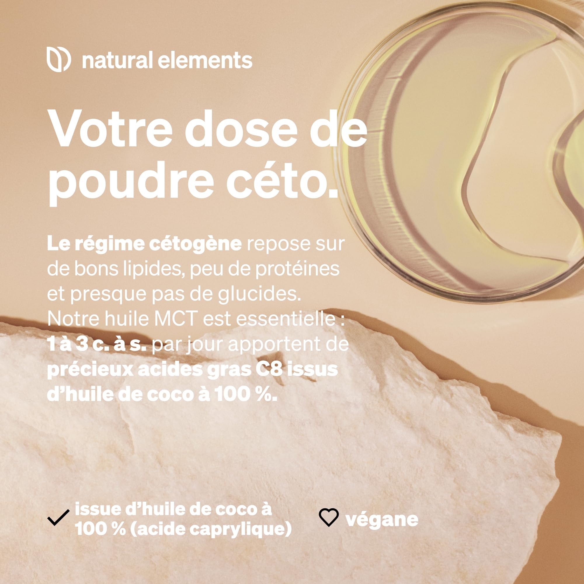 Huile MCT – 500ml – acide caprylique C8 issu d’huile de coco à 100% – goût et odeur neutres – végane, sans additifs inutiles
