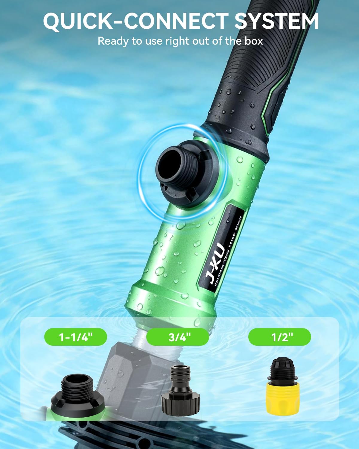 J-KU 21V Cordless Stick Water Transfer Pump - 720 GPH Portable Submersible Electric Sump Pump with 2 x 4.0Ah Batteries, 5-Ft Quick-Connect Hose for Pool Draining, Rain Barrel, Garden, Pond, RV