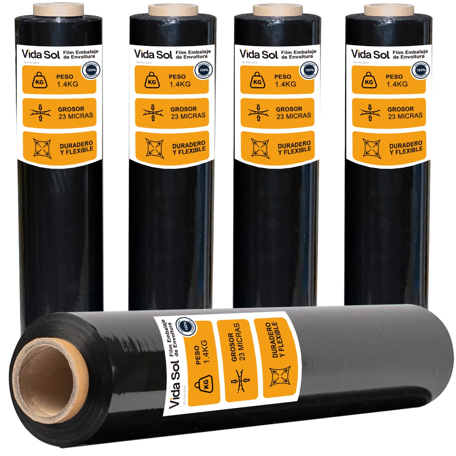 Film Embalaje de Envoltura Negro 1.4kg, 5 Rollo de 50 cm, 23 Micras de Espesor, Resistente y Versátil, Ideal para Hogar, Almacenes, Comercios y Transportes