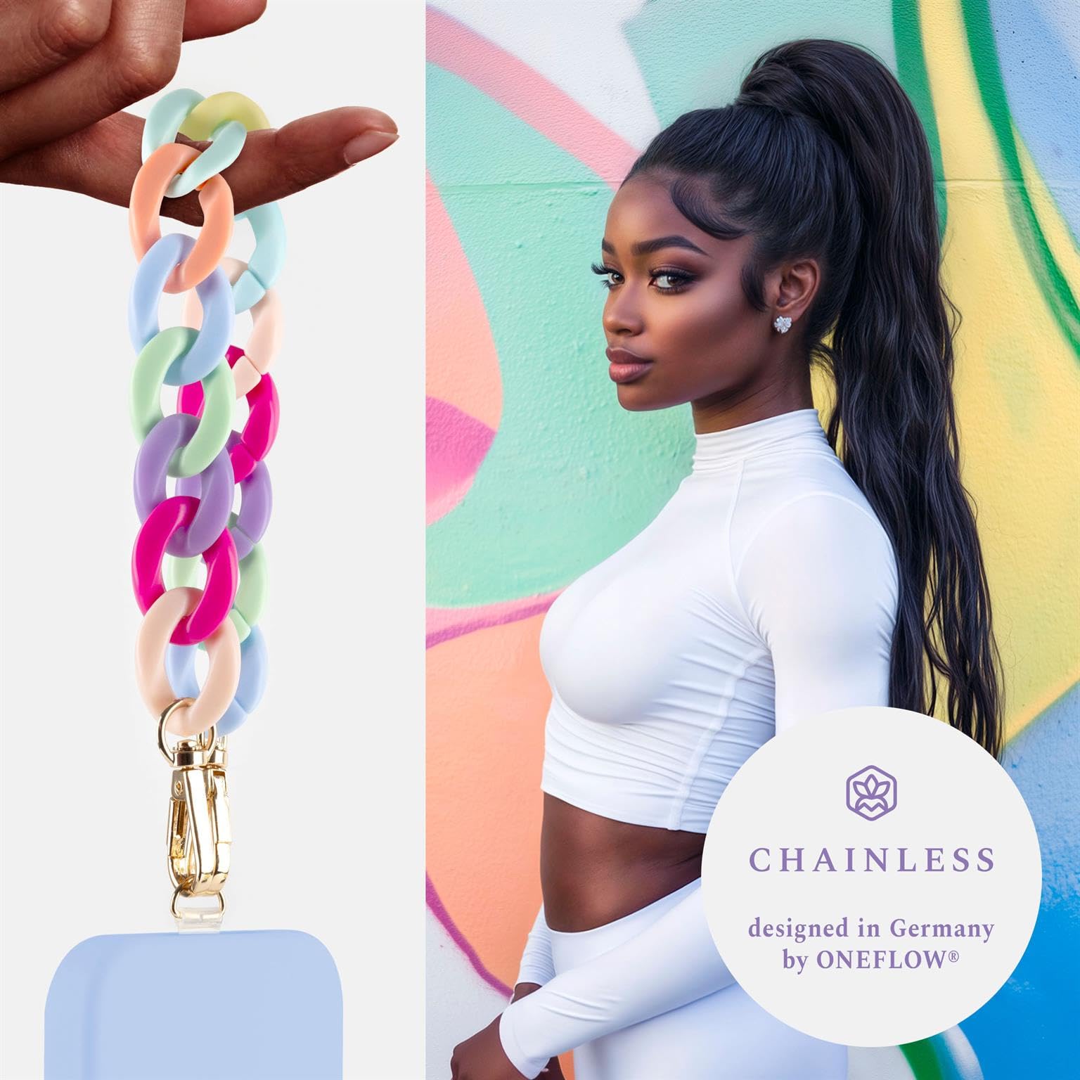 ONEFLOW Handyanhänger fürs Handgelenk, Universal Handykette kurz Handschlaufe, Handyband für Hüllen Abnehmbar, Anhänger Kette mit Karabiner für alle Handys, Chainless Urban Chain - PARENT