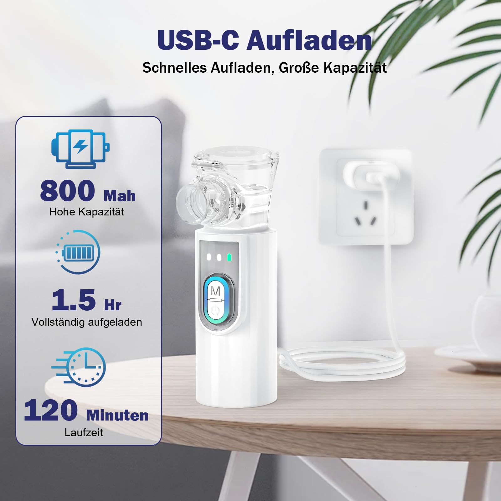 Inhalationsgerät, Wiederaufladbarer USB C Inhalationsgerät Kinder mit Tragbarem Design, Super Leiser inhalator, Effizienter Vernebler Inhaliergerät Kinder für unterwegs