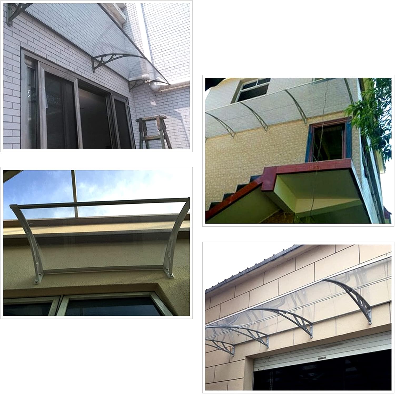 Outdoor Polycarbonate Cover Garden Patio Porch Front Door Canopy,Balcony Air-Conditioning Shading Anti-UV Curved Door Window Awning,Self Cleaning/Silent Rain Shelter (60x110cm/24 x43)