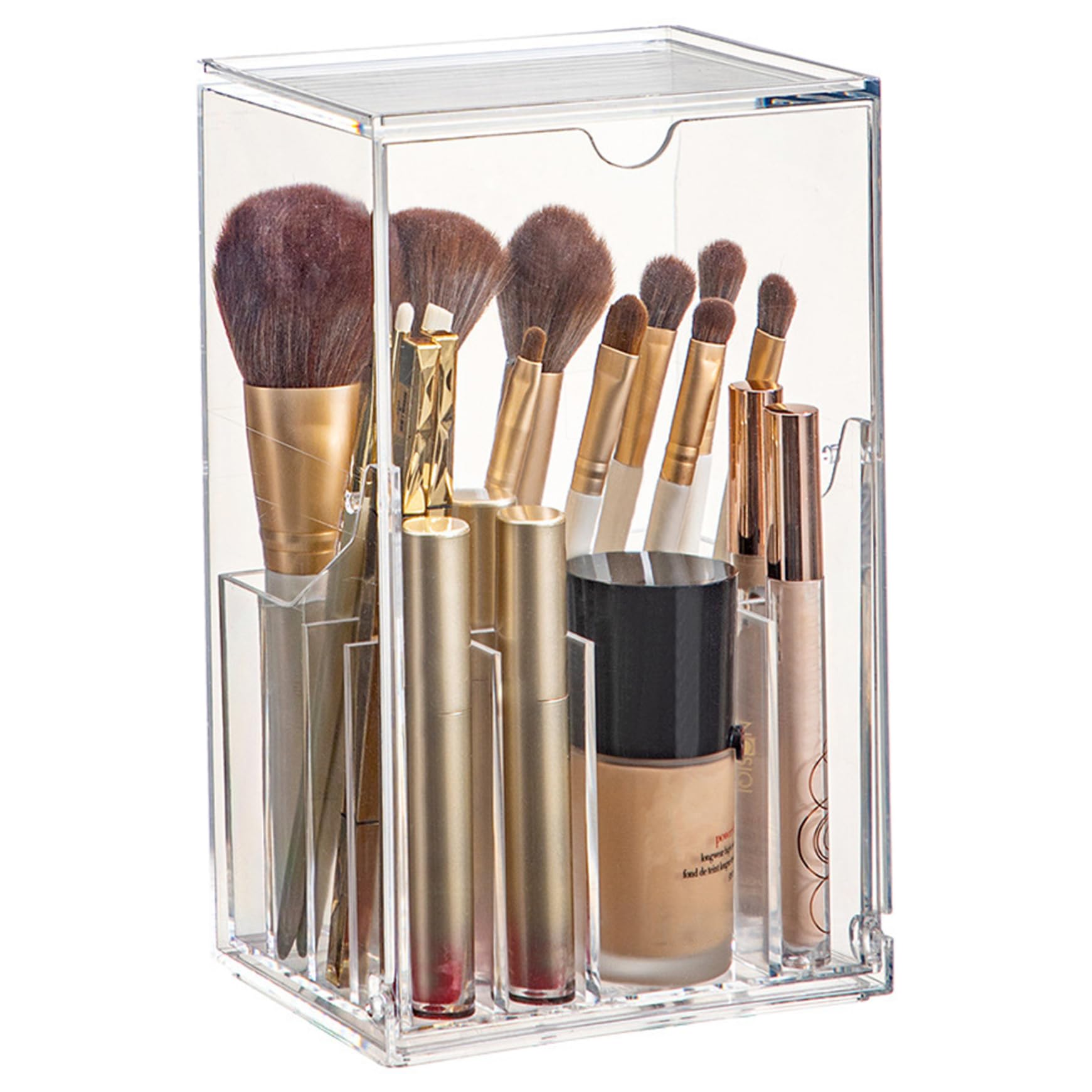 Rangement maquillage transparent anti-poussière avec couvercle pour coiffeuse