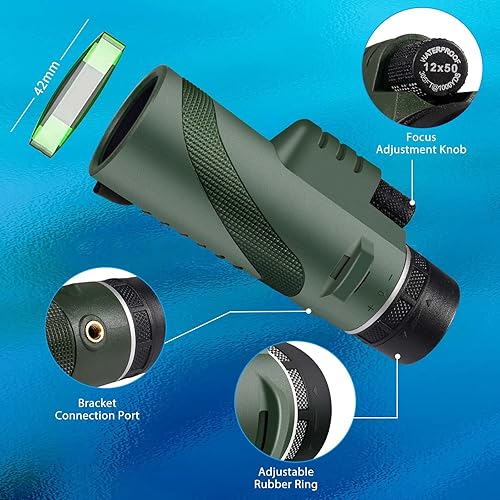 Miniatura 2 de 12x50 High Powered Monocular Telescope, Monoculars for Adults with Smartphone Holder & Upgraded Tripod, HD Monocular Scope for Bird Watching,