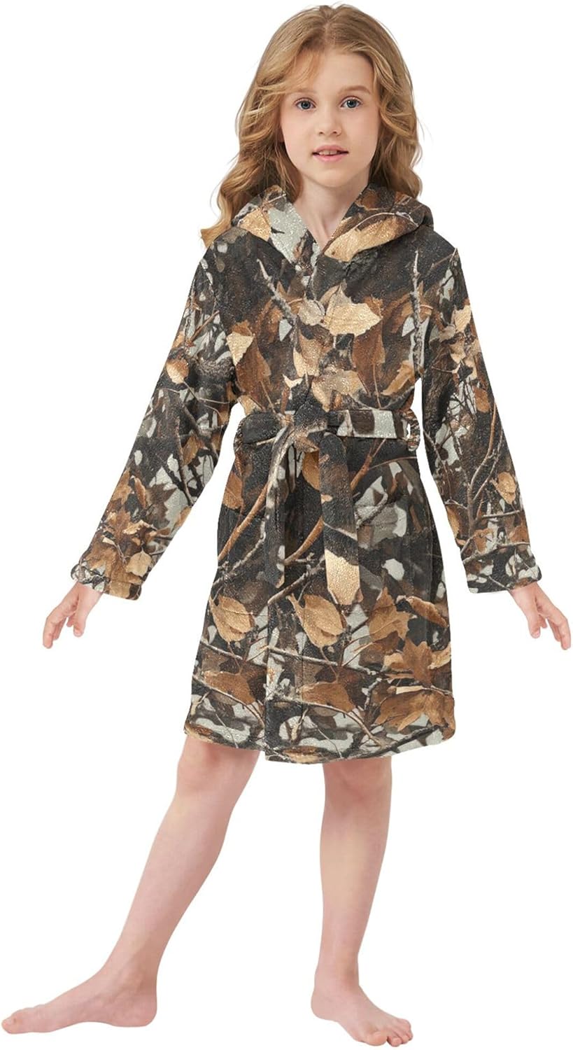 Forest Bathrobe Hooded PJ Robe Soft Fleece Robe Pajama Sleepwears 2-12 Years