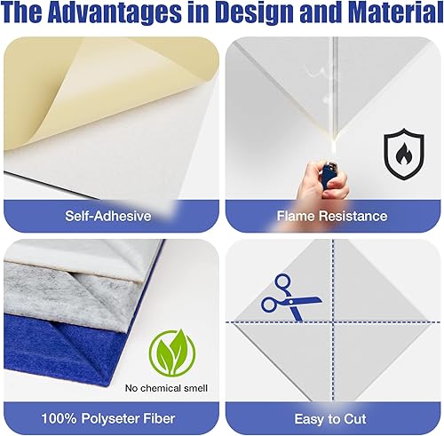 Miniatura 2 de Paquete de 12 paneles acústicos autoadhesivos, paneles de espuma a prueba de sonido de 12 x 12 x 0.4 pulgadas, paneles de pared insonorizados de