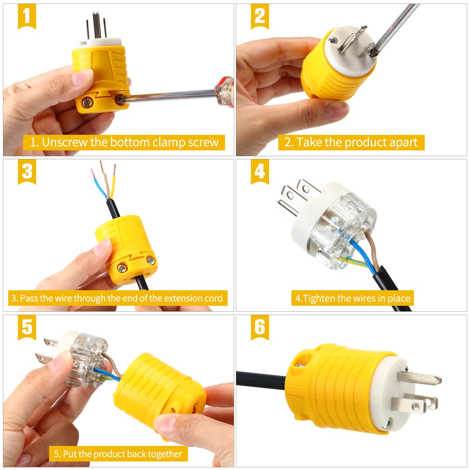 16-tlg. Stecker-Set Für Verlängerungskabel – 15A, 125V, ETL-zertifiziert – Robuster Ersatz Für Haushalt & Werkstatt