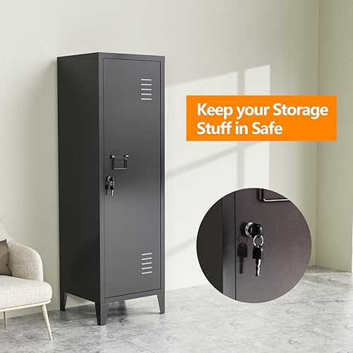 Miniatura 8 de LISSIMO Gabinete de almacenamiento de metal con puertas y estantes con cerradura armario de almacenamiento de oficina en casa para empleados niños