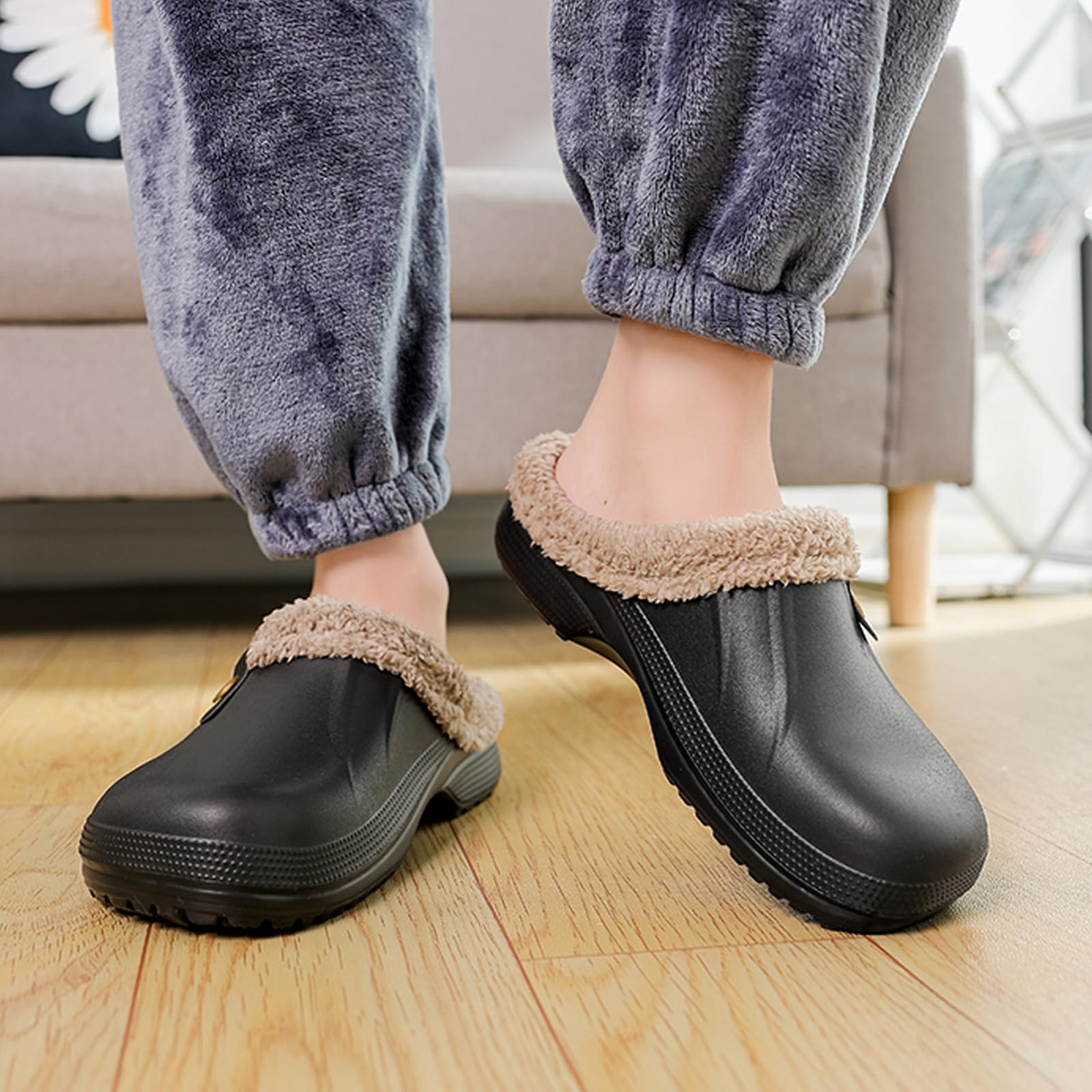 Armadillo Chef Shoes for Men Indoor No-Slip Slippers Fuzzy Healthy Comfort Waterproof Clog Winter Warm Slippers Men Work Shoes for Men Waterproof Shoes for Men Grey