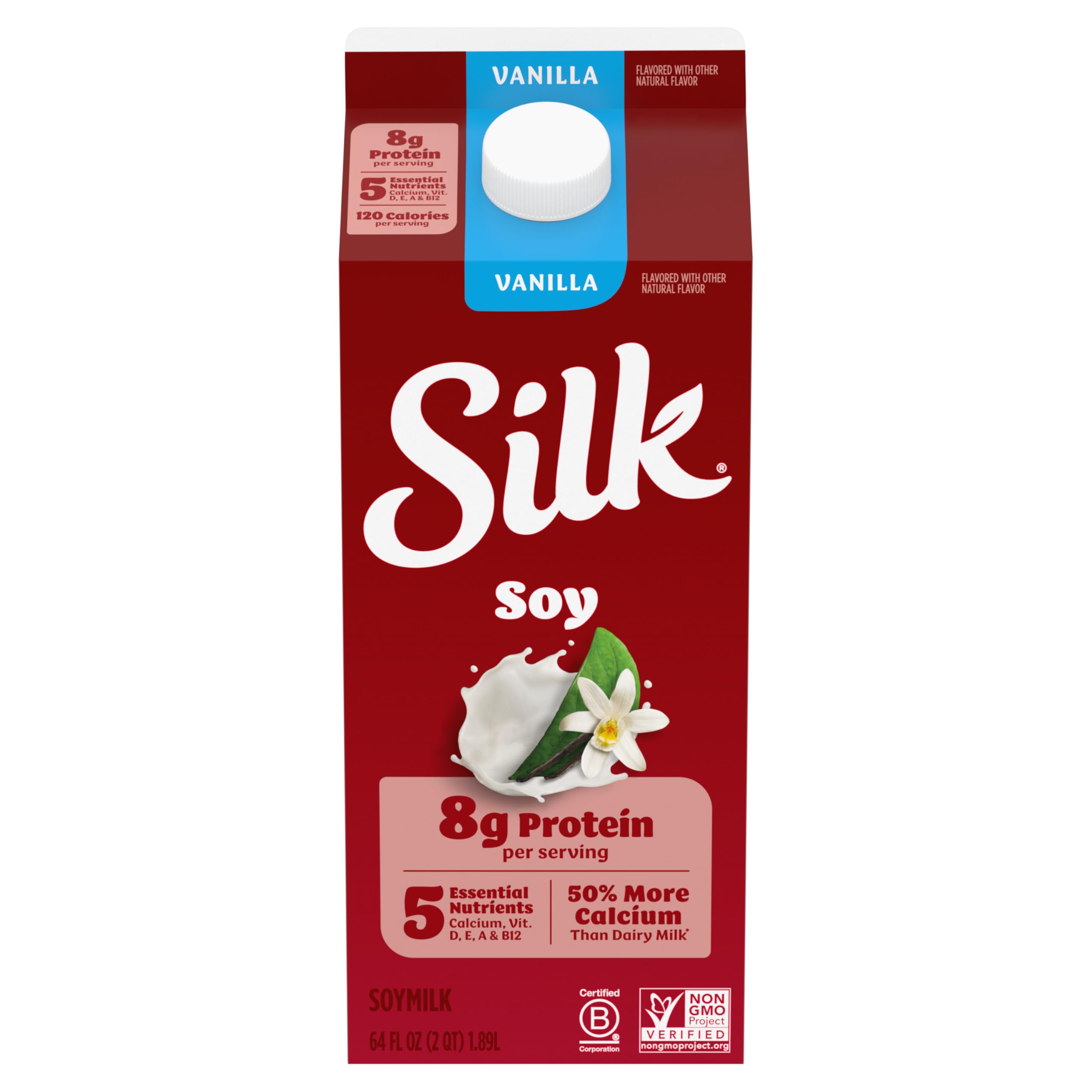 Silk Soy Milk, Vanilla, Dairy Free, Gluten Free, Vegan Milk with Vitamin D to Help Support Strong Bones, 64 FL OZ Half Gallon