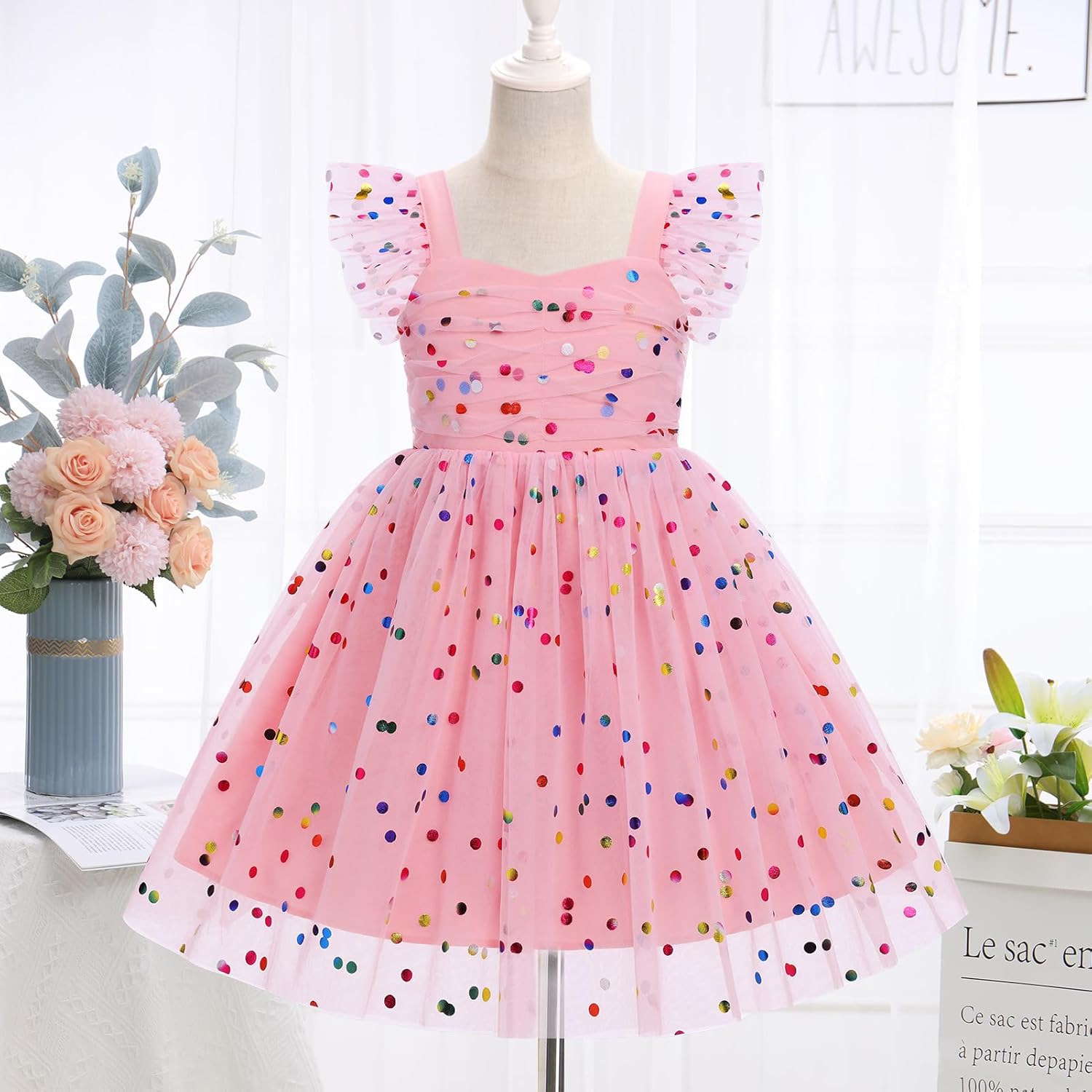 IMEKIS Toddler Girls Birthday Tulle Dress Floral Embroidery Rainbow Formal Wedding Party Tutu Dresses Photo Shoot 1-6T - Image 2