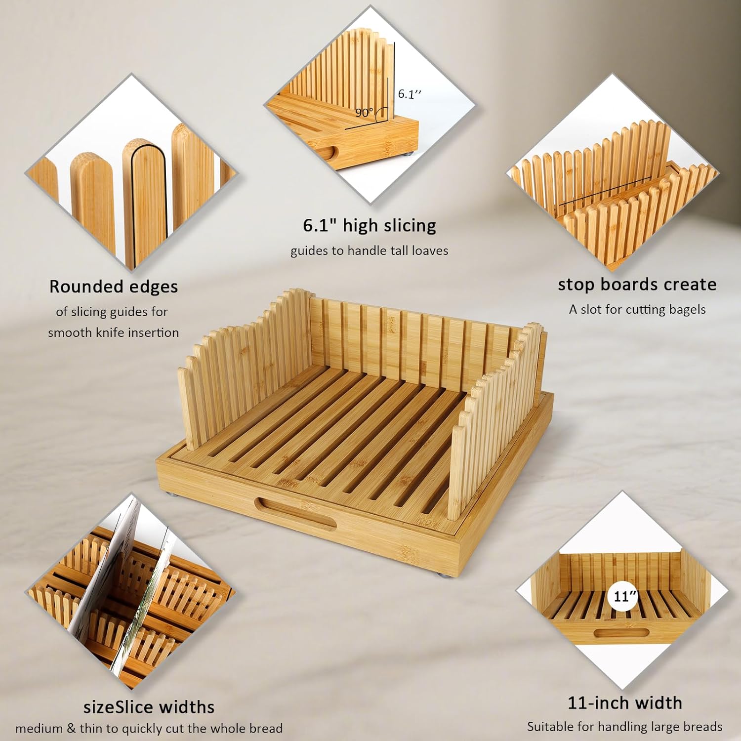 Bread Slicer for Sourdough Rounds, 11″ Adjustable,Large Wide Capacity, The ideal gift for baking experts(Natural color)