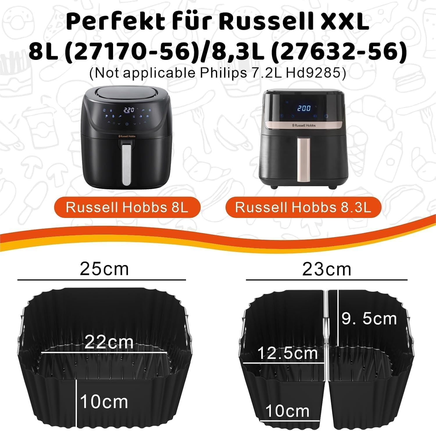 Heißluftfritteuse Zubehör für Russell Hobbs XXL 8L 8,3L Airfryer Zubehör