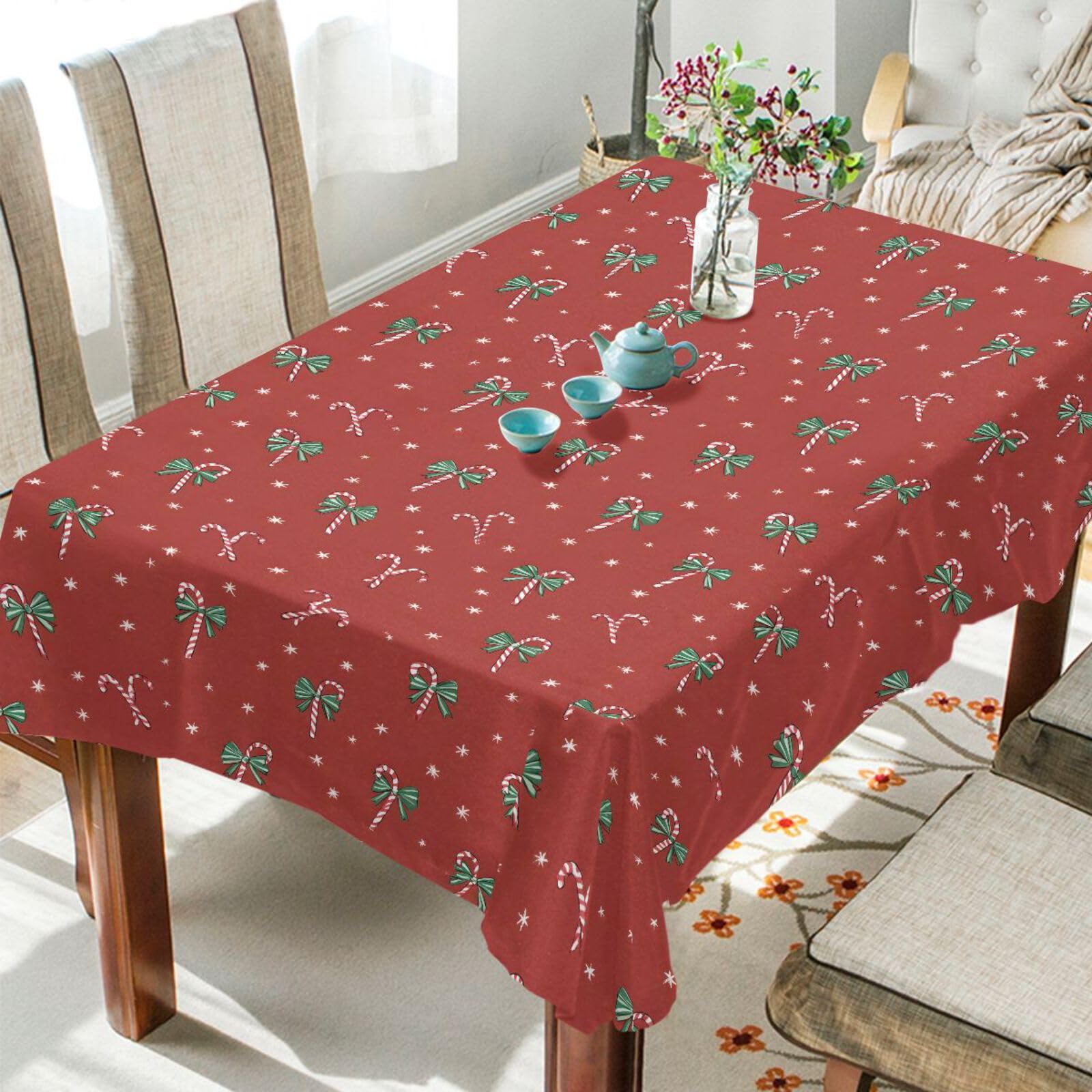 Nappe anti-taches 137x183 cm étanche pour repas de Noël sans taches