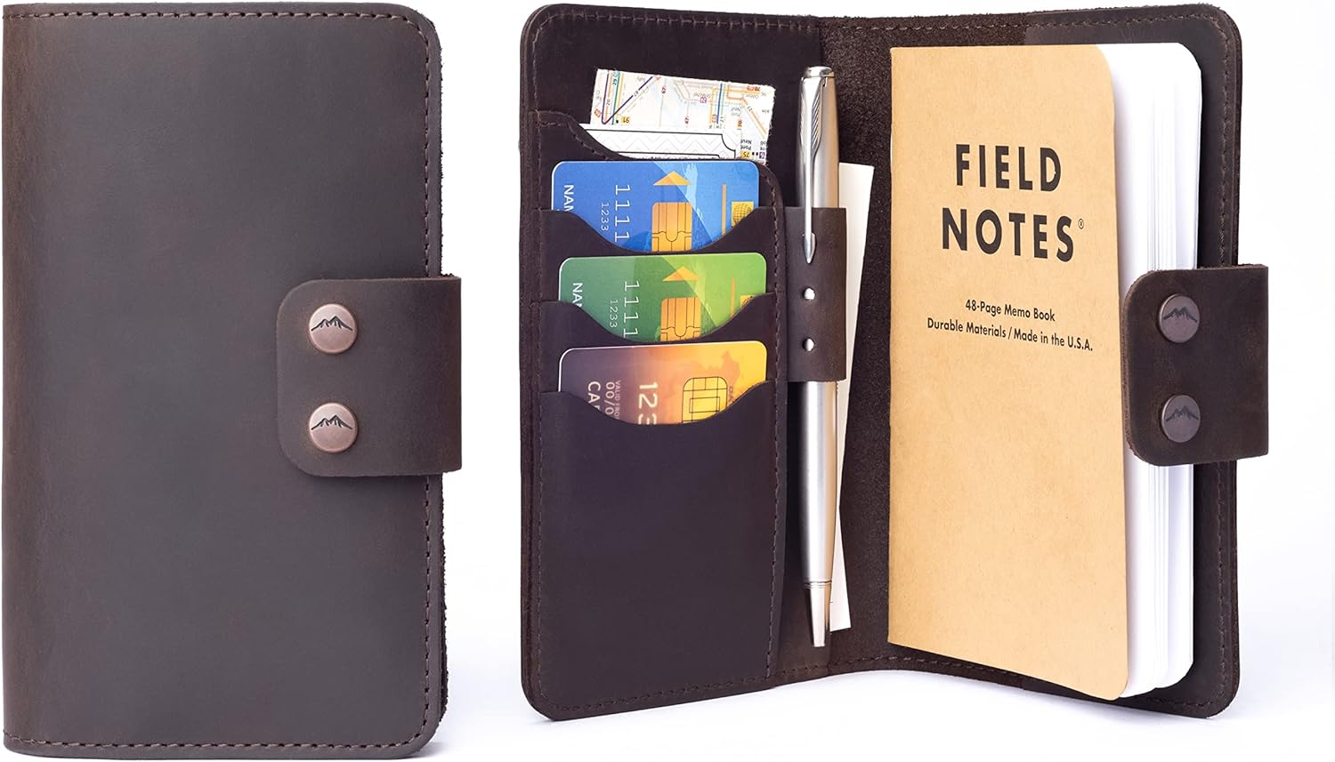 Personalized Authentic Refillable Leather Cover Compatible with Moleskine Cahier, Field Notes, 3.5" x 5.5" Notepad, Grizzly